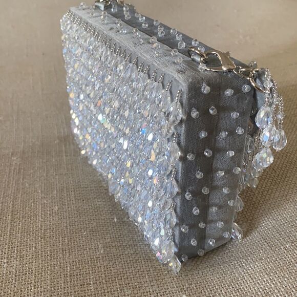 BHLDN Zhuu Crystal Box Clutch Silver Crystals Evening Bag Purse NEW - Picture 4 of 9